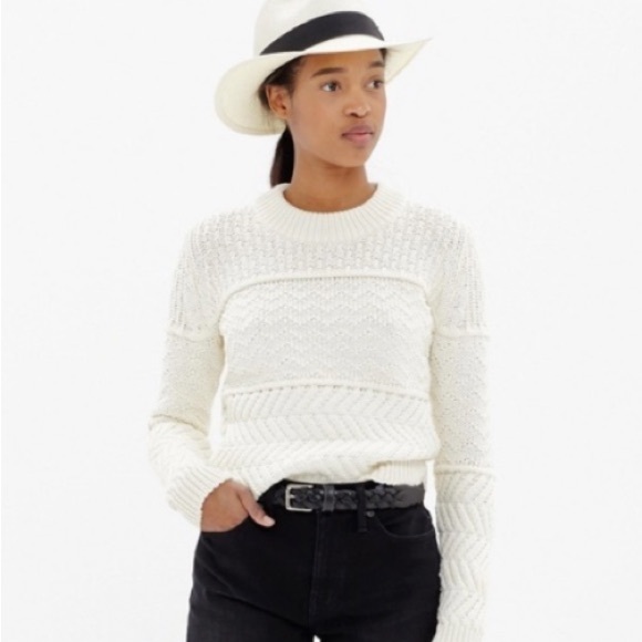 Madewell Cableknit Sweater, Size Large, Cream White - Picture 1 of 5